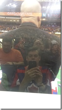 Selfie showing my view of the game